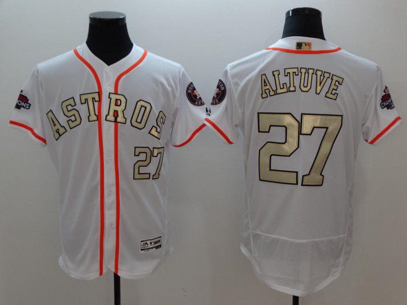 Men Houston Astros #27 Altuve White Gold version Elite MLB Jerseys